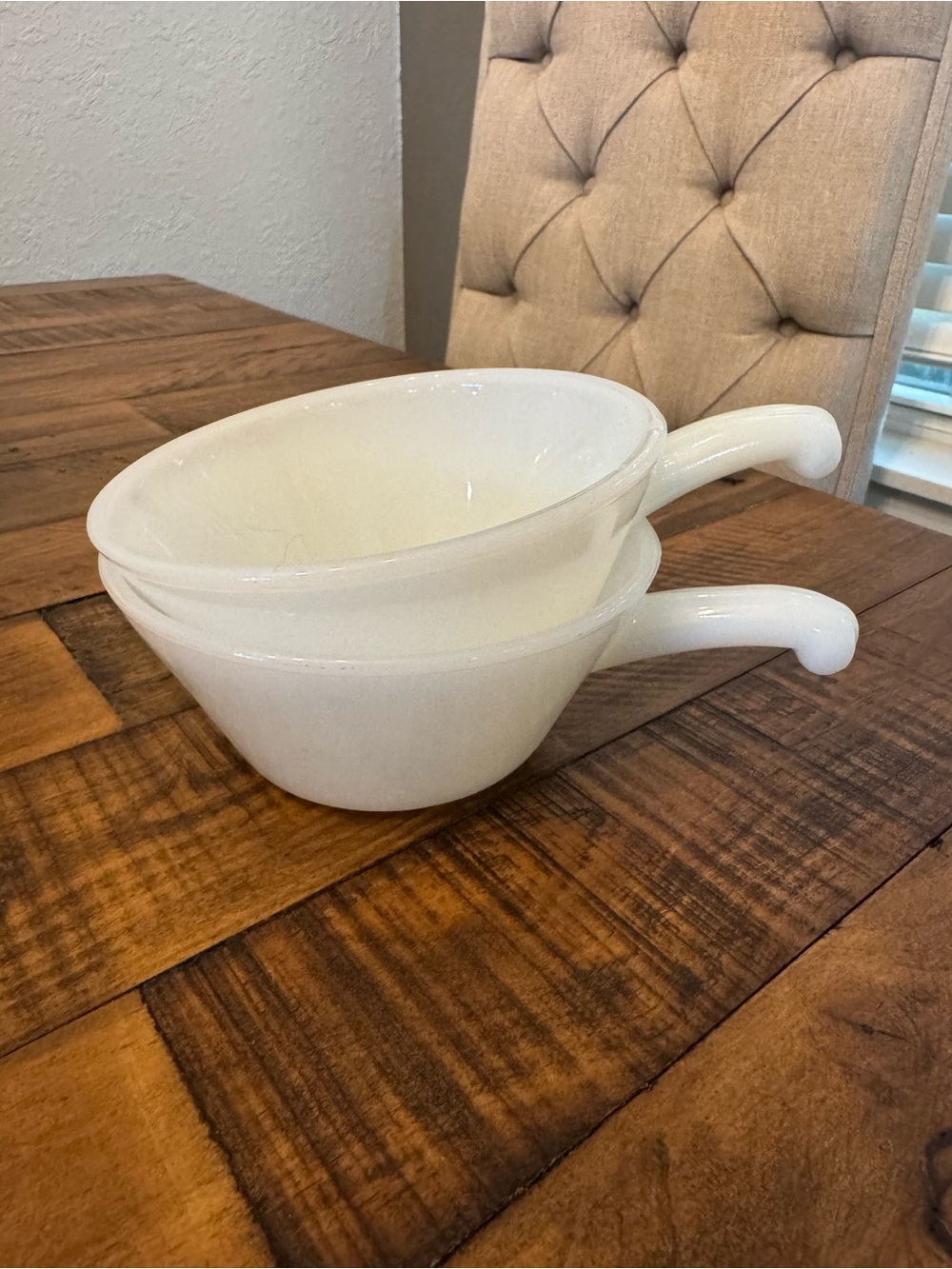 Vintage Fire King/Anchor-Hocking Glass Handled Bowls - Set of 2